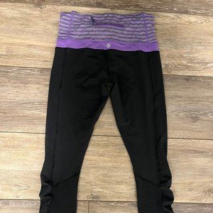 Lululemon black tights with purple striped waistband